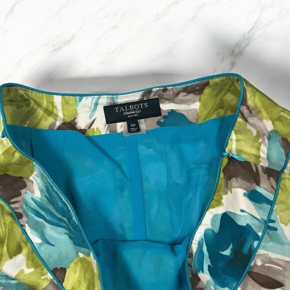 Talbots Silk Skirt Size 12P Petite Green Blue Brown Pleated Side Zipper Lined - Picture 3 of 5